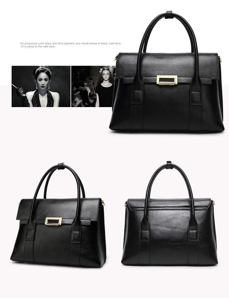 2024 New Genuine Leather Briefcase Women Handbags Large Capacity Ladies Fashion Cowhide Shoulder Messenger Bags Portable