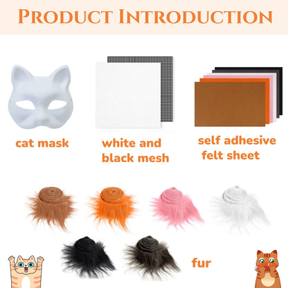 6 Sets Therian Mask Kit Paper Blank Masks Half Face Hand-painted Cat Mask DIY Masks For Masquerade Cosplay Party Christmas Gifts