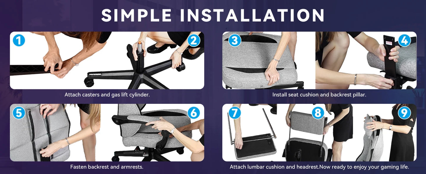 Gaming Chair, Video Game Chairs for Adults with Footrest High Back Headrest Lumbar Support Fabric Office Computer Desk Chair