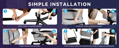 Gaming Chair, Video Game Chairs for Adults with Footrest High Back Headrest Lumbar Support Fabric Office Computer Desk Chair