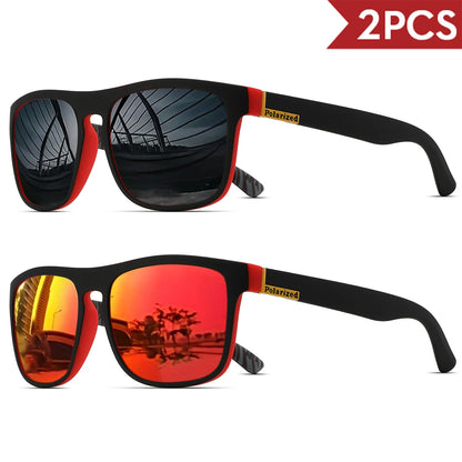 2PCSClassic Square Polarized Sports Sunglasses Lightweight PC Frame UV400 for Driving Fishing Cycling Unisex Everyday Durability