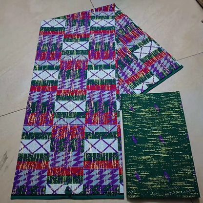 KENTE 4+2YARD 2024 Latest Design 6 Yards/lot African Fabric Gold Powder Ankara 100% Cotton Farbic For Sewing Wax Print Fabric