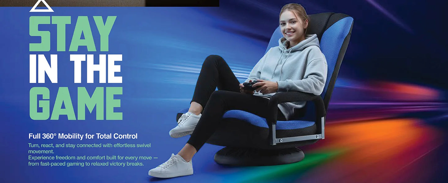 Swivel Floor Gaming Chair - Video Lounger Enjoy 6 Different Positions, Adjustable Backrest, Removable Arm Rests, Folds to Store