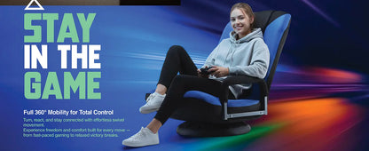 Swivel Floor Gaming Chair - Video Lounger Enjoy 6 Different Positions, Adjustable Backrest, Removable Arm Rests, Folds to Store