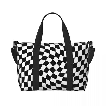 Custom Popular Tartan Plaid Beach Tote Bag for Women Extra Large Gym Carry On Geometric Gingham Check Texture Shopping Bags