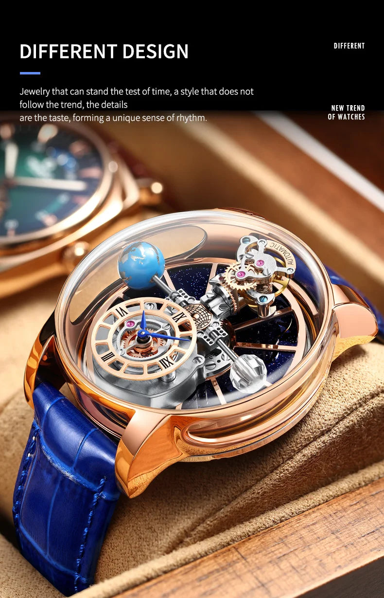 2024 HAEMMER Celestial Men's Watch Transparent Case Design Men's Leather Quartz Watch Time Adjustment Jacob Relogio Waterproof