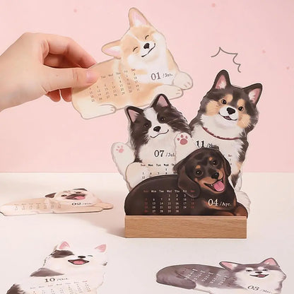 Wooden Base 2026 3D Cat Dog Series Desk Calendar,Multifunctional Desktop Planner Calendar Yearly Agenda Organizer for Home Offic