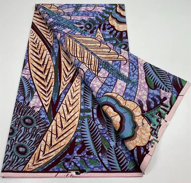 New Ankara Glitter Golden Wax Soft Flash Gold Print Batik High Quality Pagne Purple Women Tissus African Grand Golden Wax Fabric