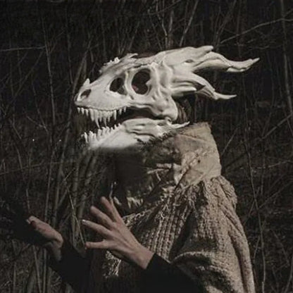 Halloween Simulated Dragon Bone Mask Hood Dinosaur Latex Animal Mouth Movable Mask Men's Stage Performance Props