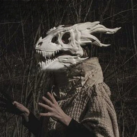 Halloween Simulated Dragon Bone Mask Hood Dinosaur Latex Animal Mouth Movable Mask Men's Stage Performance Props