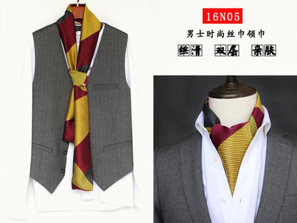 Business Scarf Hangzhou Silk Men's Scarf Long Scarf Double-Sided Trendy British European American Style Autumn Winter
