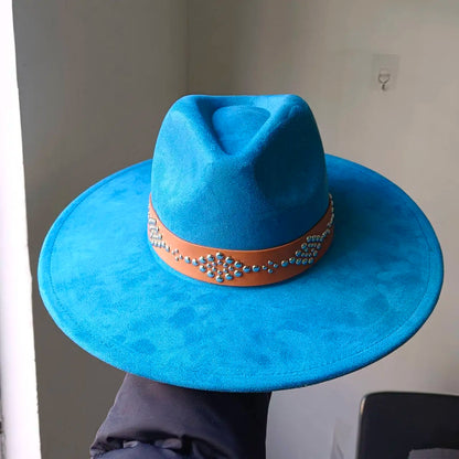 Women's suede 10cm wide Brim Fedora hat Men's autumn and winter felt jazz hat Classic suede Fedora Sombrero