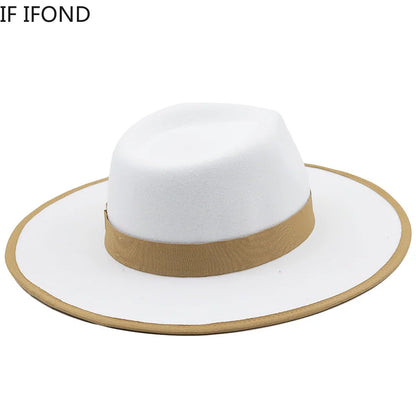 2022 New Feather band Felt Fedora Hats for Women Wide Brim Men Formal Jazz Hats Panama Church Wedding Dress Hat chapeu feminino