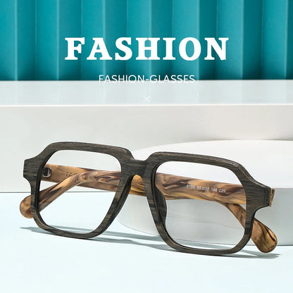 TAG Hezekiah Natural Wood Glasses Frame Men Oversized Wooden Myopia Prescription Optical Glasses Spectacle with Clear Lens 8188