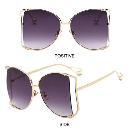 UV Protection Oversized Sunglasses Street Shooting Colorful Metal Hollowing Shades Trendy Pearl Design Sun Glasses