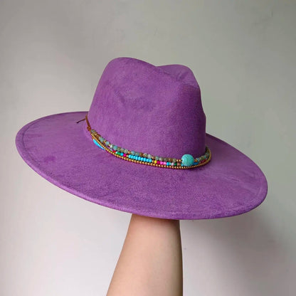 Women's suede 10cm wide Brim Fedora hat Men's autumn and winter felt jazz hat Classic suede Fedora Sombrero
