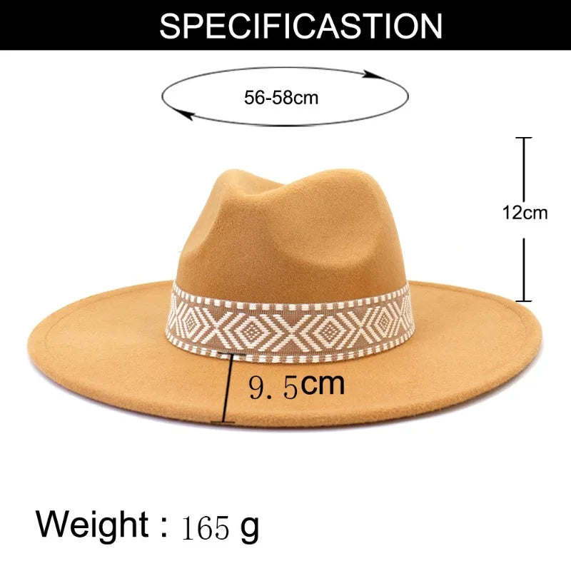 Spring and Autumn Wide-brimmed Woolen Hat, Jazz Bowler Hat, Bohemian National Style Square Band Festival Party Performance Hat