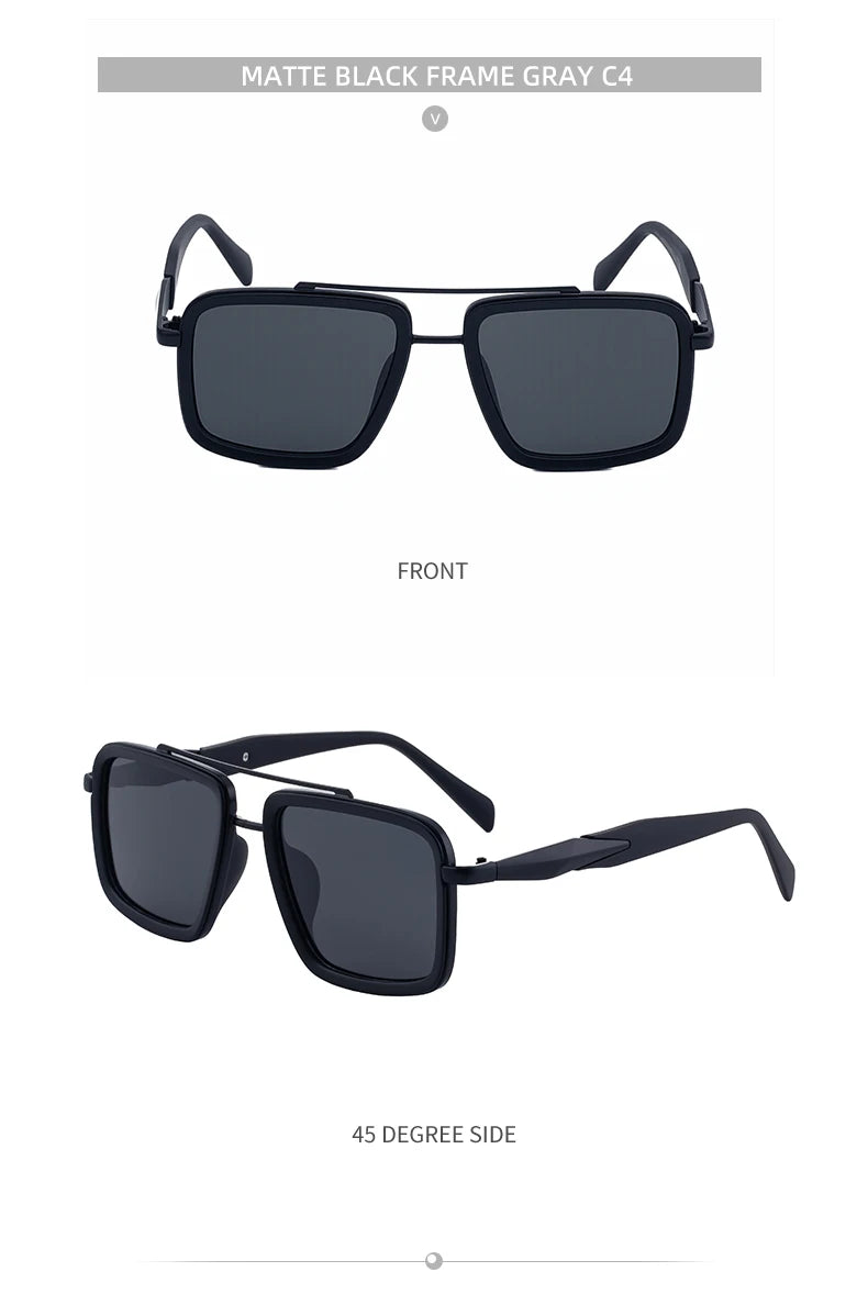 Vintage Oversized Square Polarized Sunglasses Men 2026 Luxury Steampunk Metal Frame Double Beam Driving Eyewear UV400 Shades