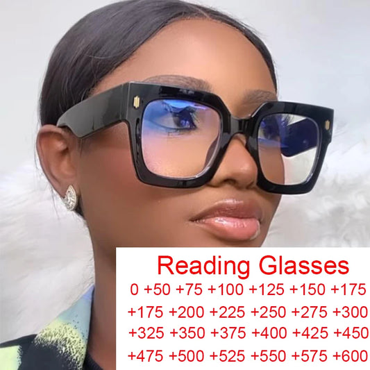 Vintage Big Frame Square Reading Glasses Women Men Fashion Brand Prescription Eyeglasses Transparent Computer Blue Light Glasses