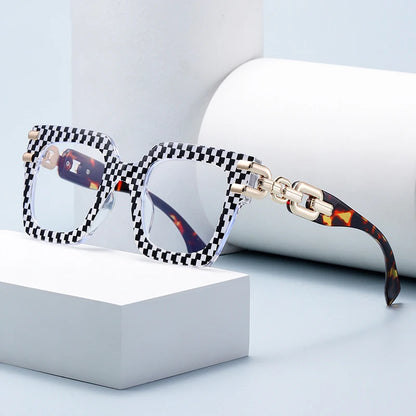 Fashion Ladies' Large Frame Anti Blue Glasses Golden Chain Eyeglass Legs Large Size Optical Spectacle Frame