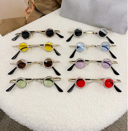 Fashion Diamond Round Sunglasses Women Luxury Rhinestone Shades UV400 Sun Glasses Female Punk Brand Designe Eyewear Men Eyeglass