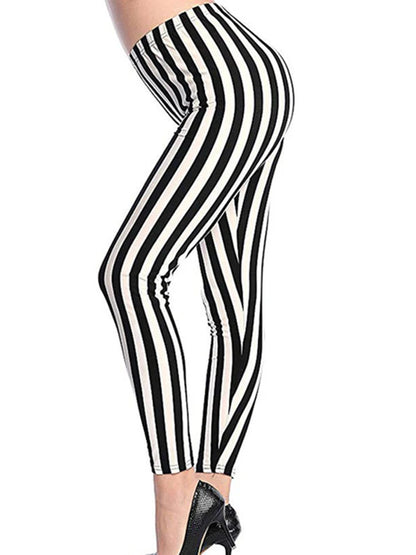 CUHAKCI Fashion Plaid Printing Leggings Women Sexy Fitness Leggins Grid Floral Stripe Trousers High Waist Pencil Pants