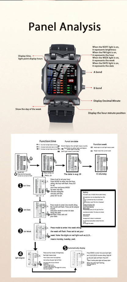 LED Watch Men Fashion Creative Crab Type Electronic Watch Luminous Binary Gift Business Style Cool Waterproof Multi Function