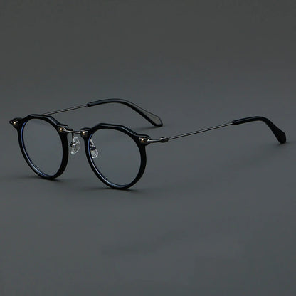 57028 Vintage Acetate Optical Spectacle Frames Women Fashion Round Metal Eyeglass Frame Men Trend Transparent Eyewear