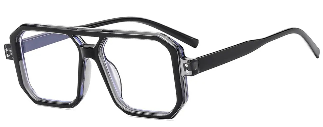 Brand Men Square Black grey Frame Reading Glasses Fashion Women Double Bridge Rice Nail Anti Blue Light Presbyopia Glasses +2 +5