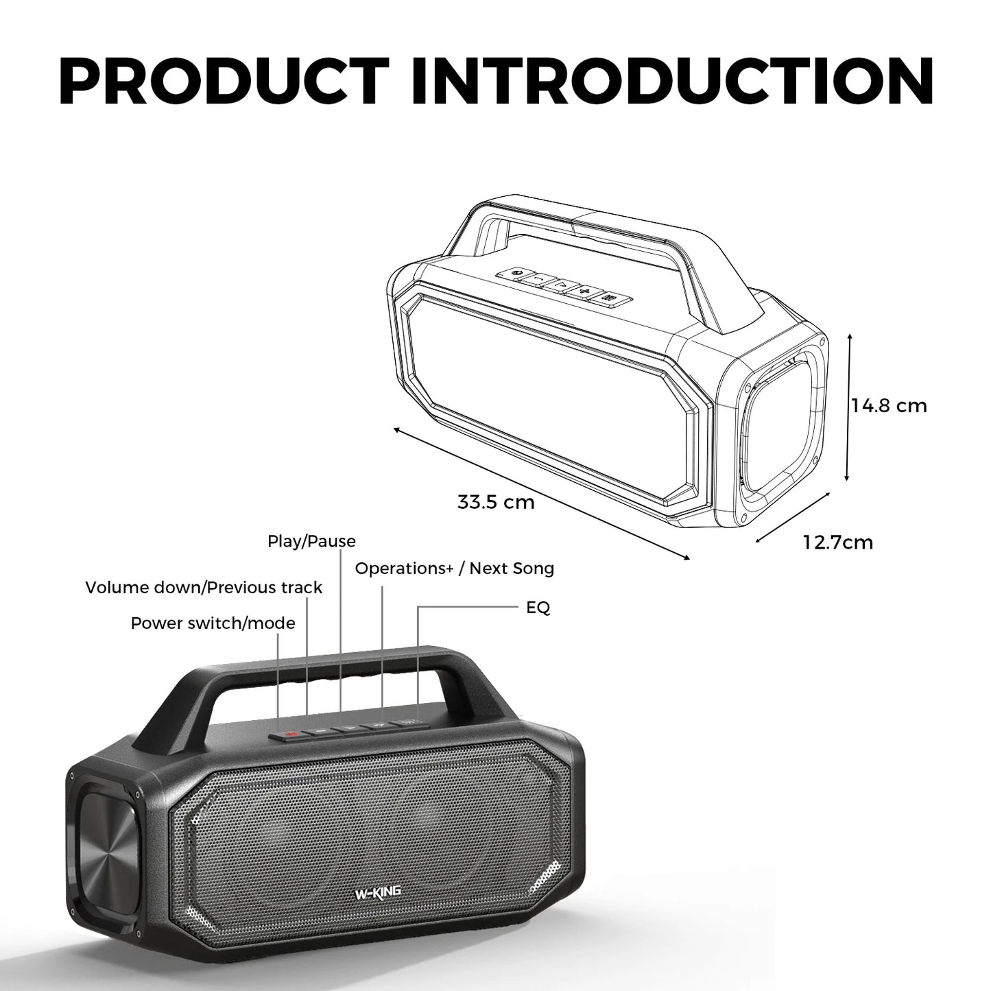W-KING 80W Speakers Bluetooth Wireless, Portable Outdoor Speakers Loud with Bass Boost, Stereo Pairing, Reverse Charging, IPX6 W