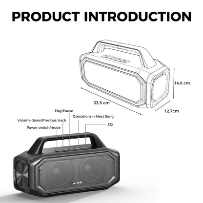 W-KING 80W Speakers Bluetooth Wireless, Portable Outdoor Speakers Loud with Bass Boost, Stereo Pairing, Reverse Charging, IPX6 W