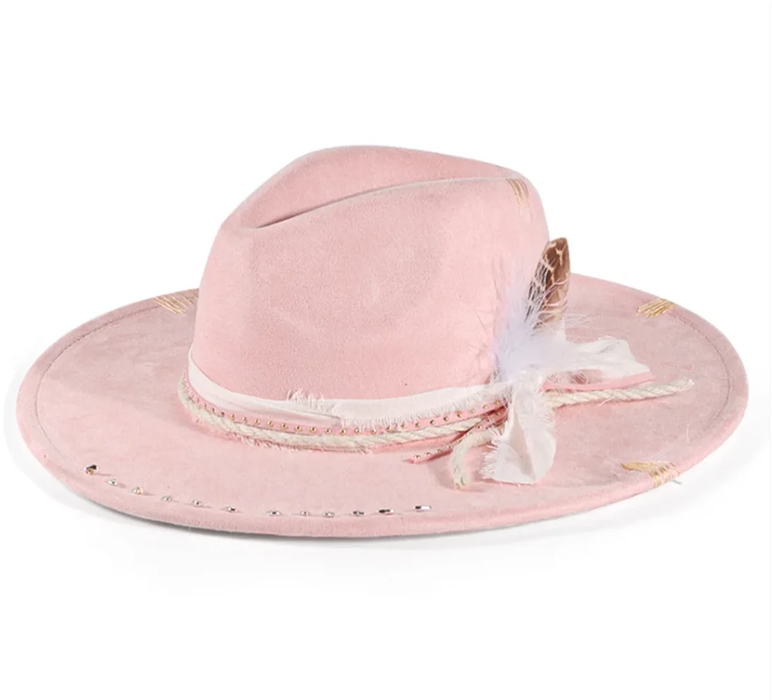 Handmade Fedora Hat suede Men's and Women's Hat feather vintage Fashion Jazz hat Top hats flat Panama sombrero mujer British hat