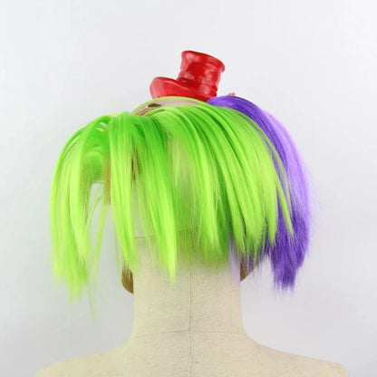 Scary Clown Mask with Purple Green Hair Horror Smile Face Mask Creepy Clown Costume Halloween Huanted House Prop