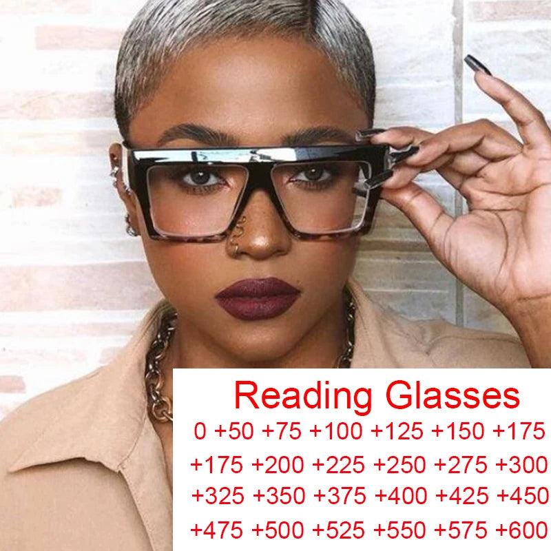 Square Reading Glasses Women Men Luxury Brand Magnifying Oversized Eyeglasses +1.5 +3 +6 Fashion Retro Blue Light Glasses