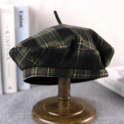 Women's Luxurious Beret Hat Fashion Lady Outdoor Travel Green Plaid Painter Hat Adult Vintage Autumn France Beret Hat FDM01