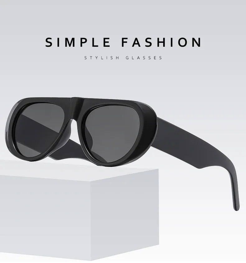 Vintage Big Frame Ellipse Women Square Sunglasses Brand Black Round Cool Men Sunglasses One Piece Designer Pilot Sun Glasses