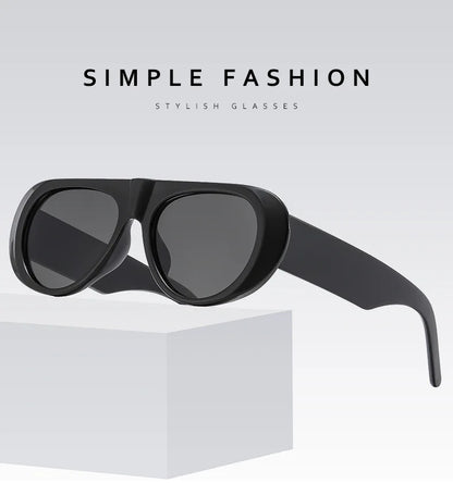 Vintage Big Frame Ellipse Women Square Sunglasses Brand Black Round Cool Men Sunglasses One Piece Designer Pilot Sun Glasses
