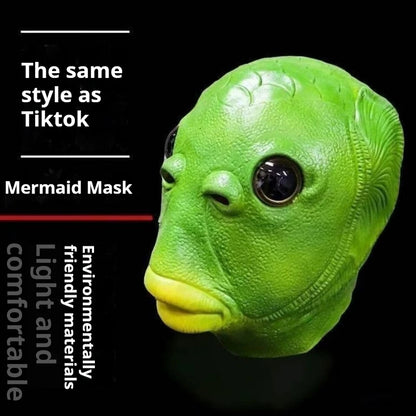 Green Fish Head Mask Toy Sand Sculpture Play Strange Green Fish Head Cover