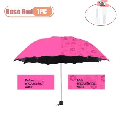 1-2PCS Portable Creative Water Flowering  Umbrella Manual  Black Coating UV Protection Sun Rain Dual Use Folding Parasol