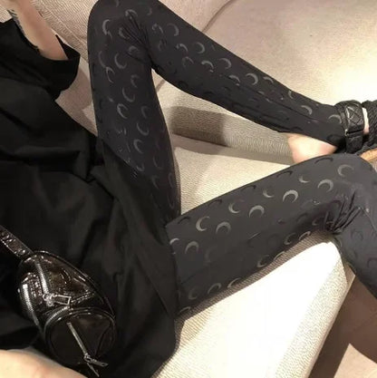Fashion High Street Casual Women's High Waist Printed Bottom Pants New Women Reflective Tight Elastic Outerwear Pants