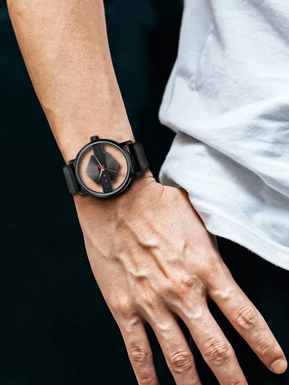 TOMI Fashionable and Minimalist Men's Leather Watch Strap Personalized Hollow Perspective Glass Bottom Cover Quartz Watch