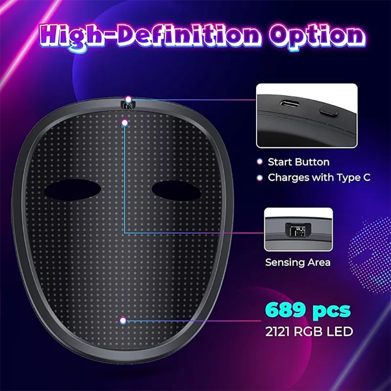 Kids LED Mask with Gesture Sensing, Children Light up Mask for Halloween Christmas Costume Cosplay Birthday Parties Party