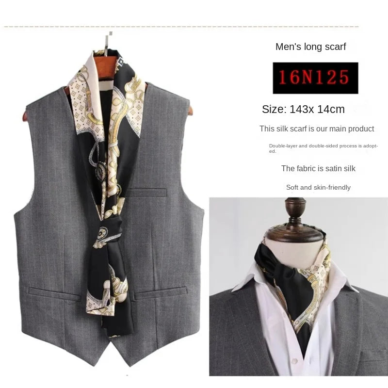 Business Scarf Hangzhou Silk Men's Scarf Long Scarf Double-Sided Trendy British European American Style Autumn Winter