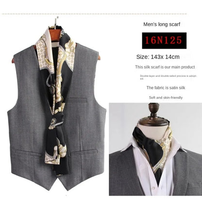 Business Scarf Hangzhou Silk Men's Scarf Long Scarf Double-Sided Trendy British European American Style Autumn Winter
