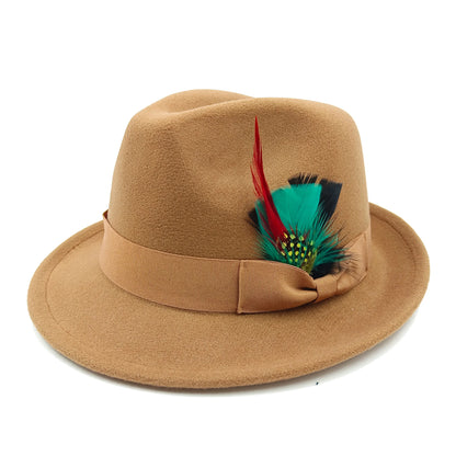 Women's Men's Fedora Hat Winter and Autumn Elegant Women's Gangster Trilby Felt Hamburg Church Jazz Hat 55-58CM Adjustable