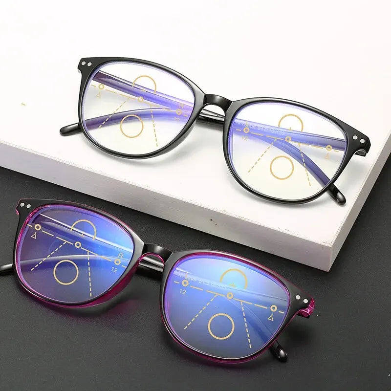Multifocal Progressive Reading Glasses Retro Anti Blue Light Multifocal Elderly Eyewears Men Women's Large Frame Eyeglasses