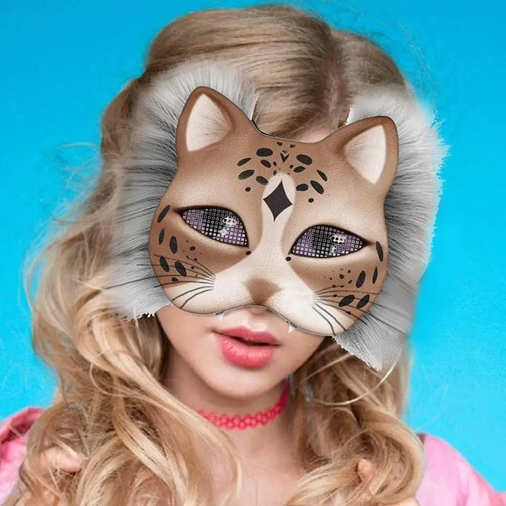 Cats Foxes Mask With Furs Eye Meshes Sticker,Therians Craft Up Paint,Animal To Mask Accessory Mask Costume Dress Arts Home B9C2