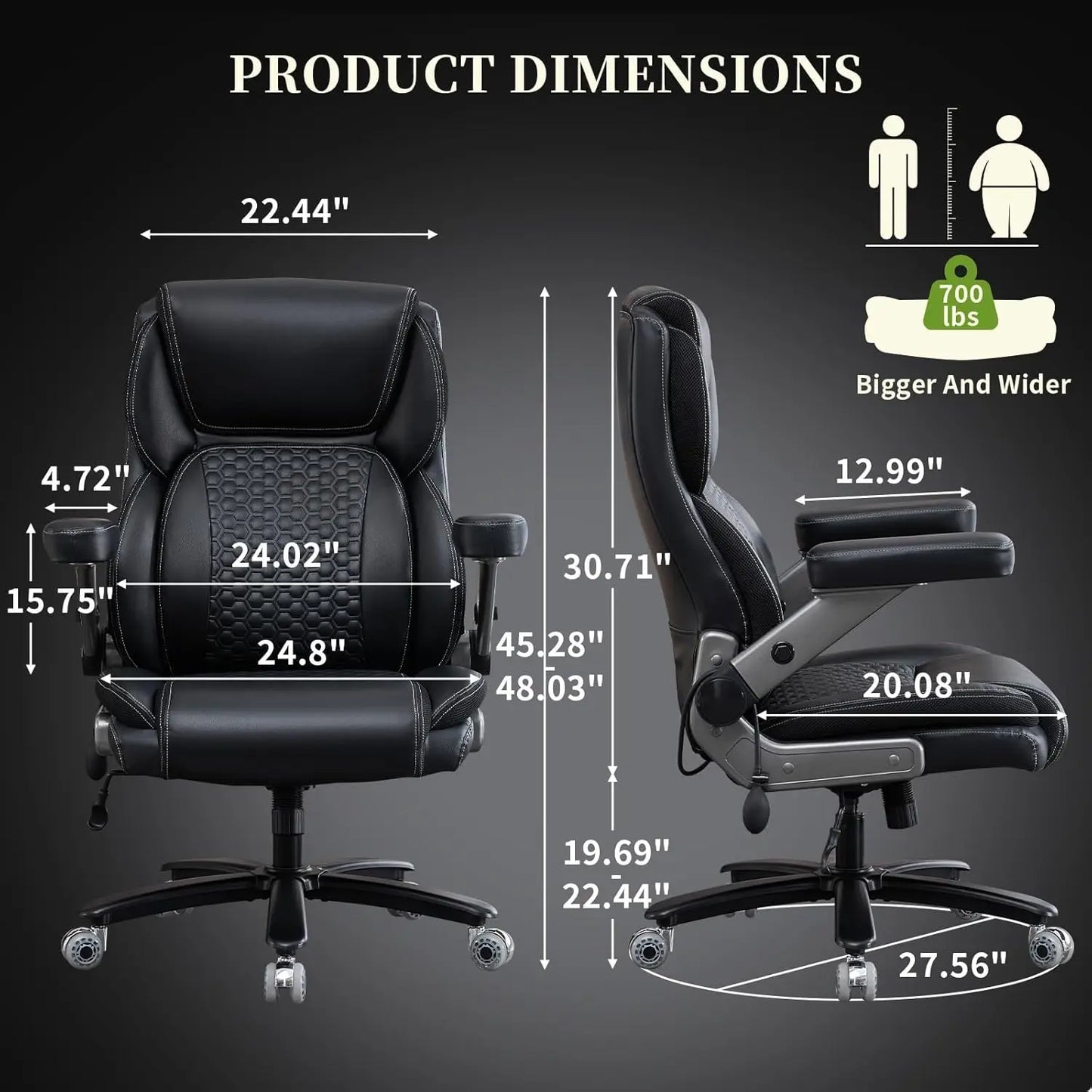 700lbs Big and Tall Office Chair for Heavy People with 5D Flip Armrests Heavy Duty Executive Chair with Adjustable, Customized