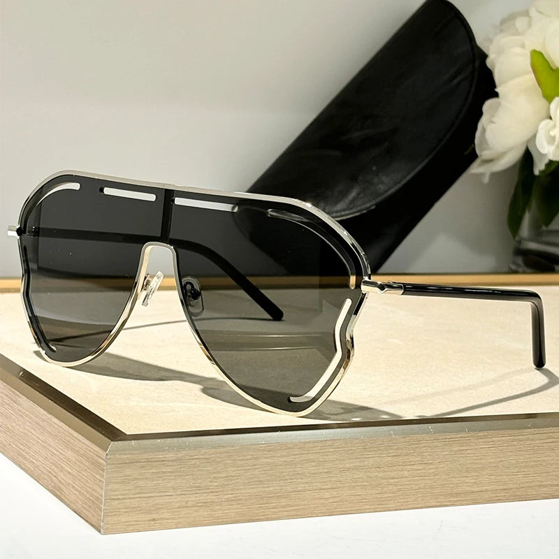Oversized One-Piece Pilot Punk Sunglasses Women Big Frame 2025 Luxury Brand Hollow Sun Glasses For Ladies Shield Eyewear Shades