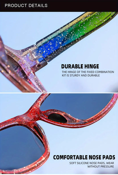 New style Unisex Polarized Square Fashion Sunglasses - Lightweight Purple Glitter Frame, TAC Lenses for Outdoor Sports & Fashion